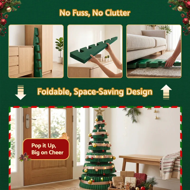 Jingle Jollys Paper Christmas Tree 111CM with Star Topper LEDs Xmas Decorations Kit Home Office Green