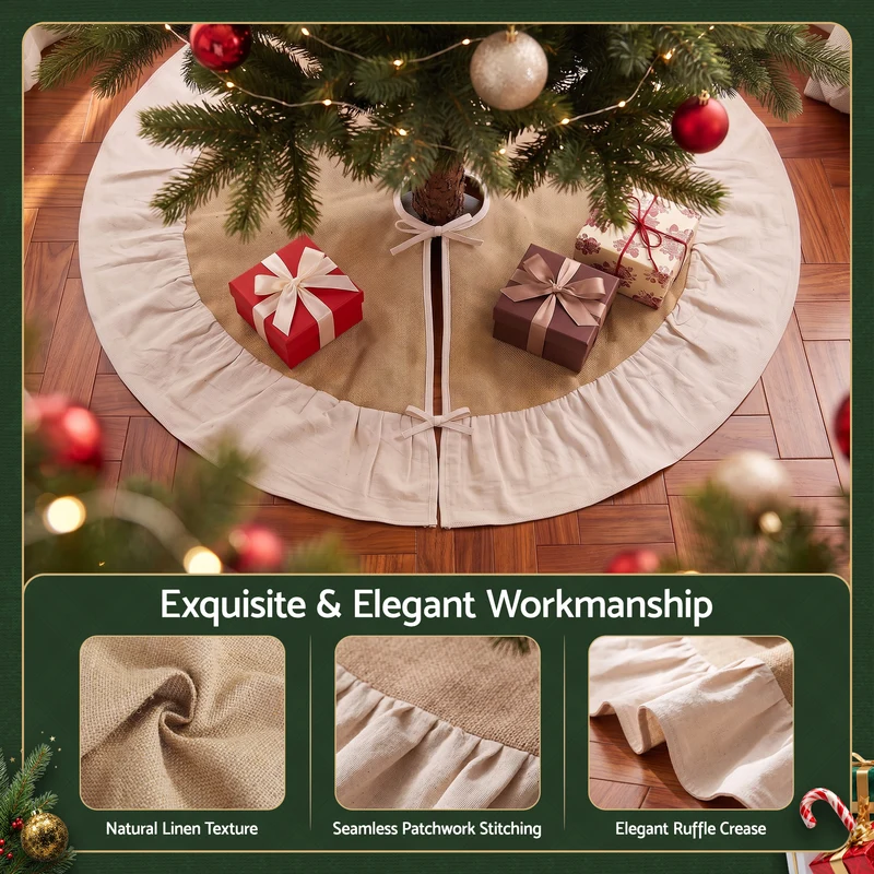 Jingle Jollys 90cm Christmas Tree Skirt Linen Christmas Tree Mat Decor