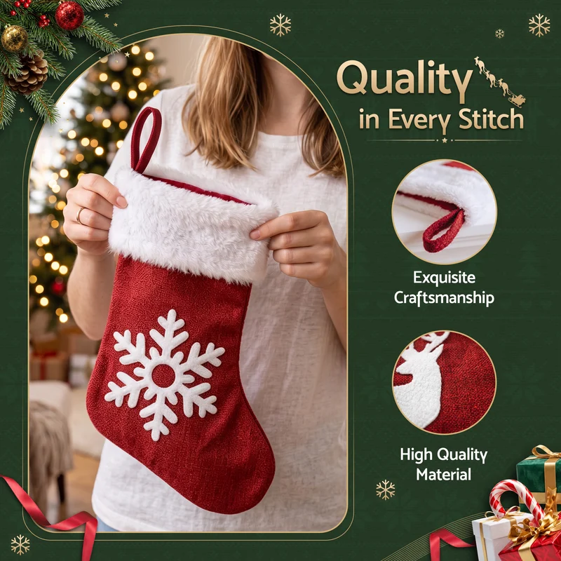 Jingle Jollys 4 Pack Large Velvet Christmas Stockings 46.5cm Red White Decor