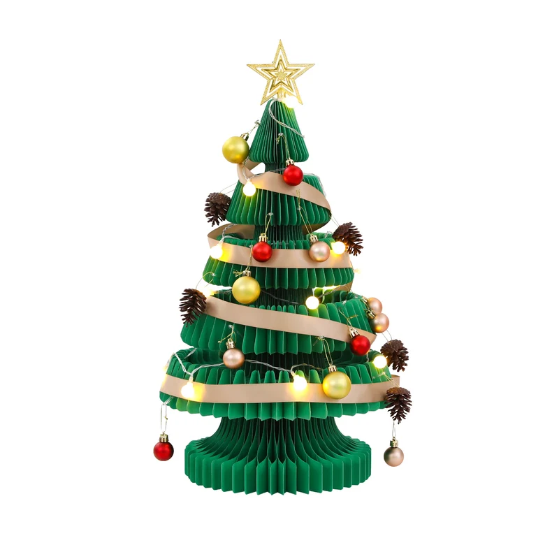 Jingle Jollys Paper Christmas Tree 62CM with Star Topper LEDs Xmas Decorations Kit Home Office Green
