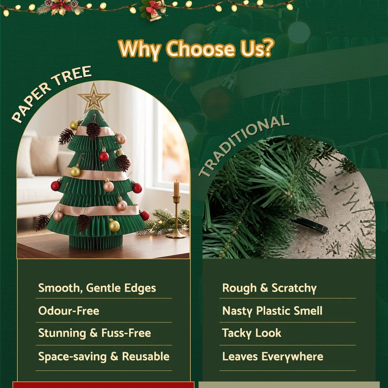 Jingle Jollys Paper Christmas Tree 47CM with Star Topper Xmas Decor Tabletop Green DIY Ornament Set