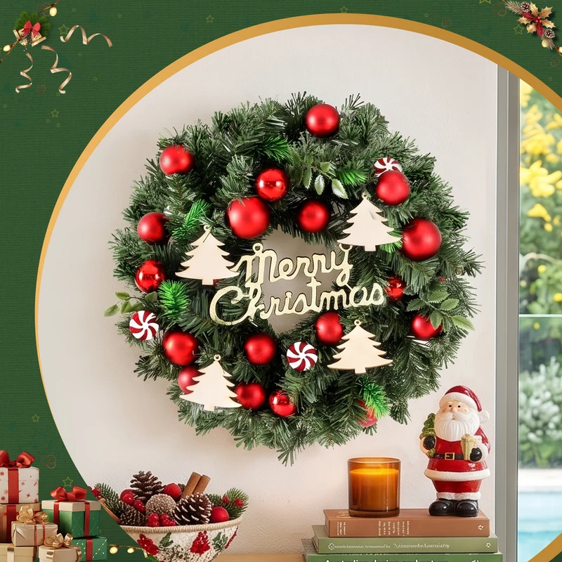 Jingle Jollys Christmas Wreath 40CM Xmas Garland Baubles Ornaments Party Decor