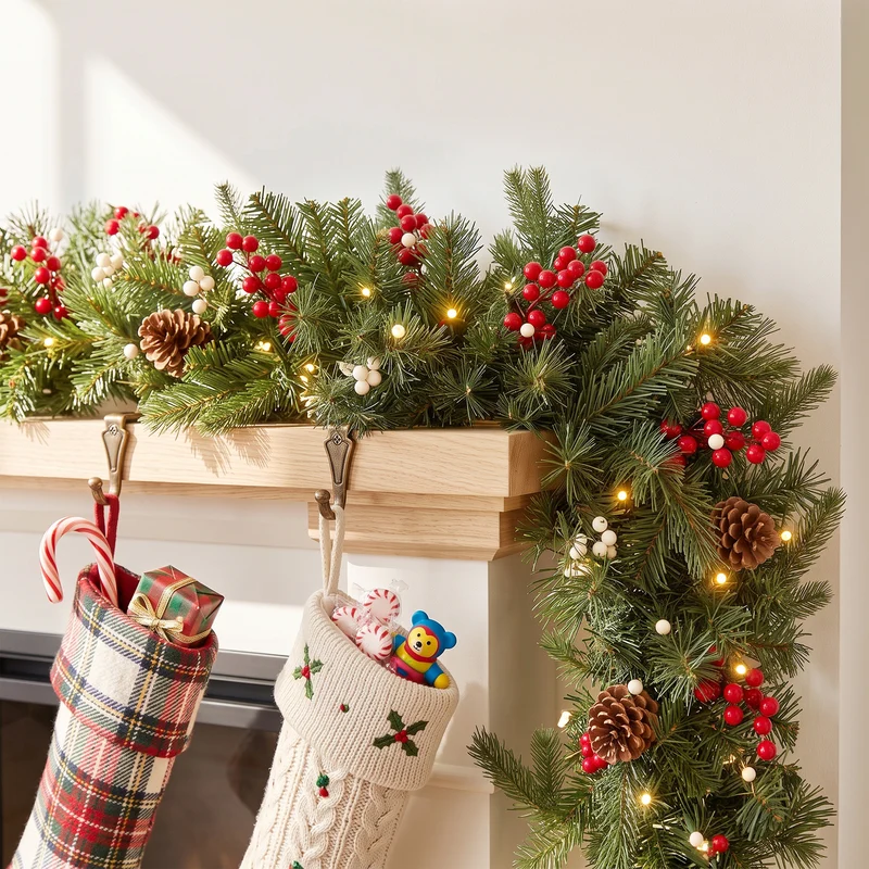Jingle Jollys 1.8M Christmas Garland Pre-lit LED Pine Cones Berries Xmas Decor