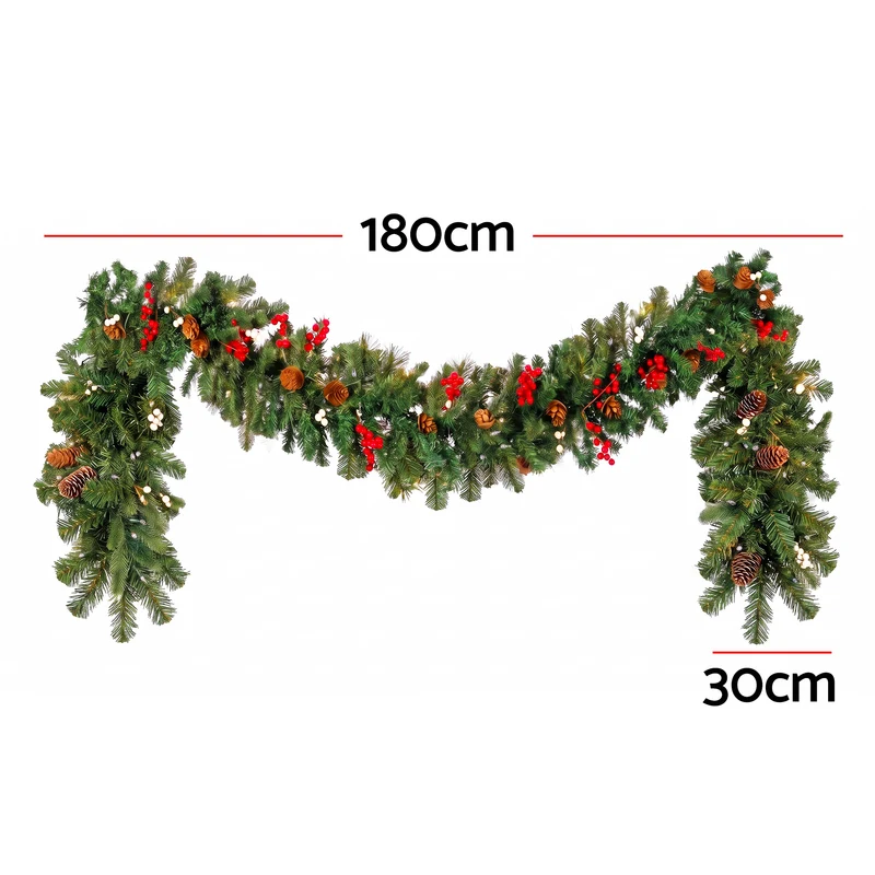 Jingle Jollys 1.8M Christmas Garland Pre-lit LED Pine Cones Berries Xmas Decor
