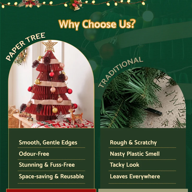 Jingle Jollys Paper Christmas Tree 47CM with Star Topper Xmas Decoration Tabletop Red DIY Ornament Set