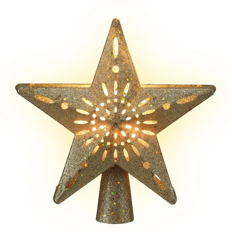 Jingle Jollys Christmas Tree Topper Star Snowflake Projector Party Glitter Gold