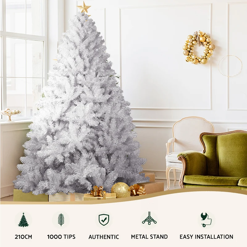Jingle Jollys Christmas Tree 2.1m 1000 White Tips Xmas Tree Decorations