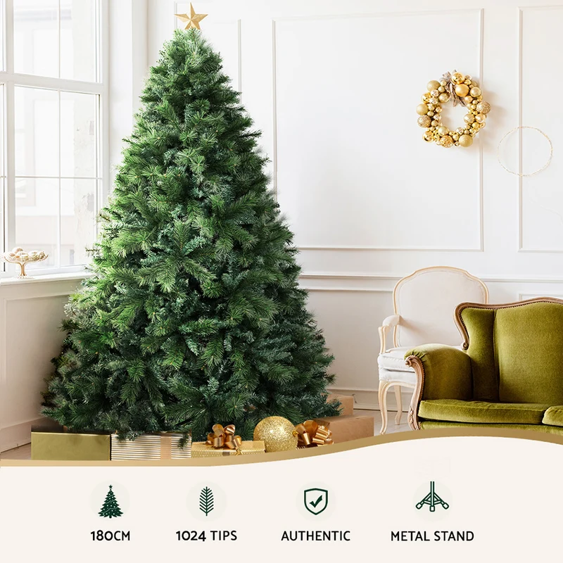 Jingle Jollys Christmas Tree 1.8M Xmas Tree Decorations Pine Needles 1024 Tips
