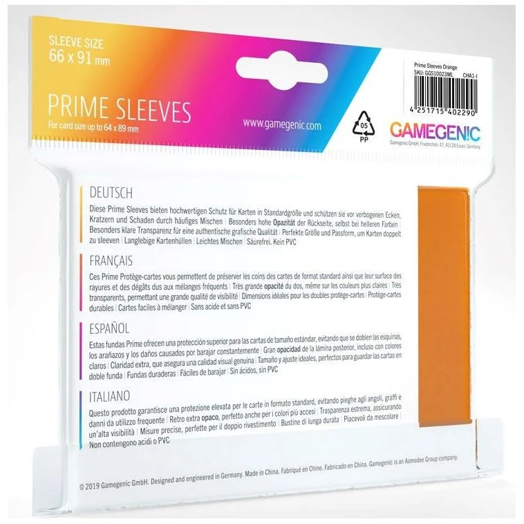 Gamegenic Prime Card Sleeves 66mmx91mm 100 Sleeves Per Pack (Orange)