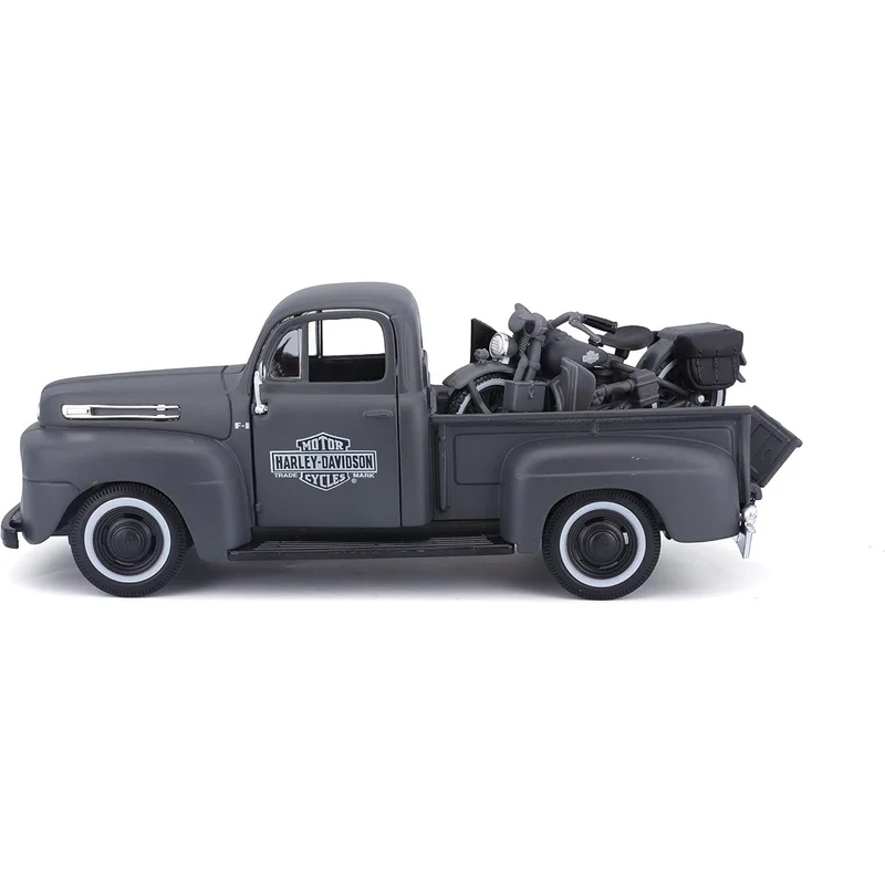 Maisto Licensed 1:24 Scale Harley-Davidson 1948 Ford F1 Pickup & 1942 WLA Flathead Model Car Grey