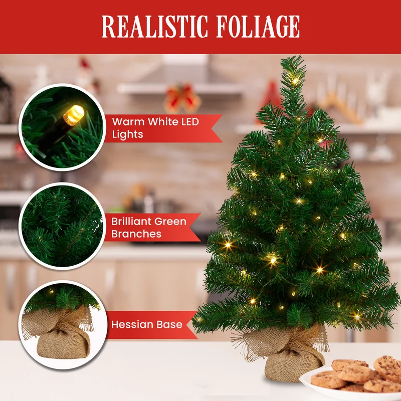 Christabelle 61cm Christmas Tree Chadwick Green Pre-Lit LED Lights Tabletop Mini Small