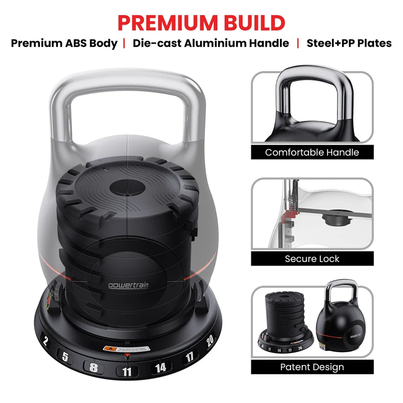 Powertrain Adjustable Kettlebell 20kg 7-in-1 Set