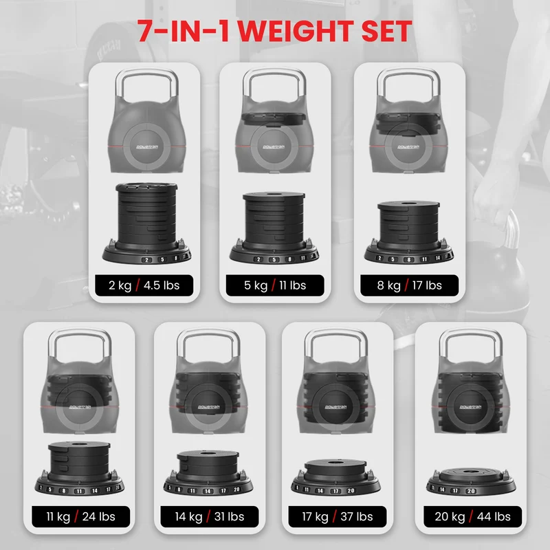 Powertrain Adjustable Kettlebell 20kg 7-in-1 Set