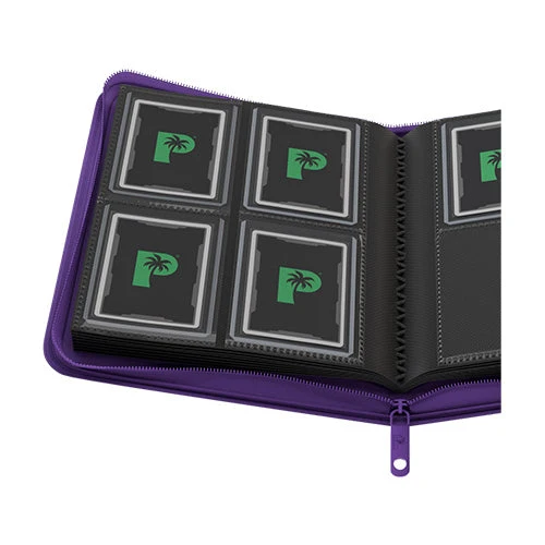 Palms Off Gaming Collector's Series 4 Pocket Card Loader TOP LOADER Clear Zip Binder - Purple