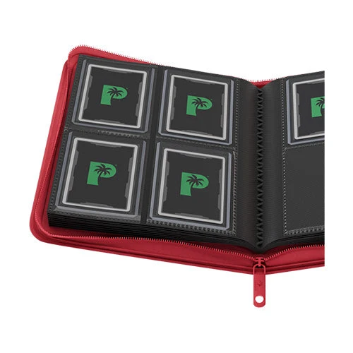 Palms Off Gaming Collector's Series 4 Pocket Card Loader TOP LOADER Clear Zip Binder - Red