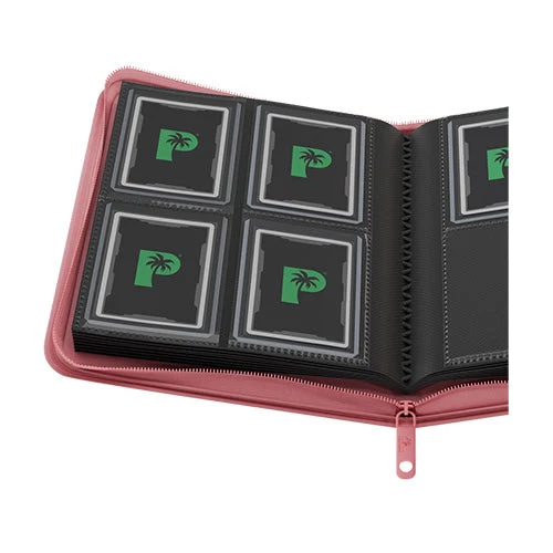 Palms Off Gaming Collector's Series 4 Pocket Card Loader TOP LOADER Clear Zip Binder - Pink