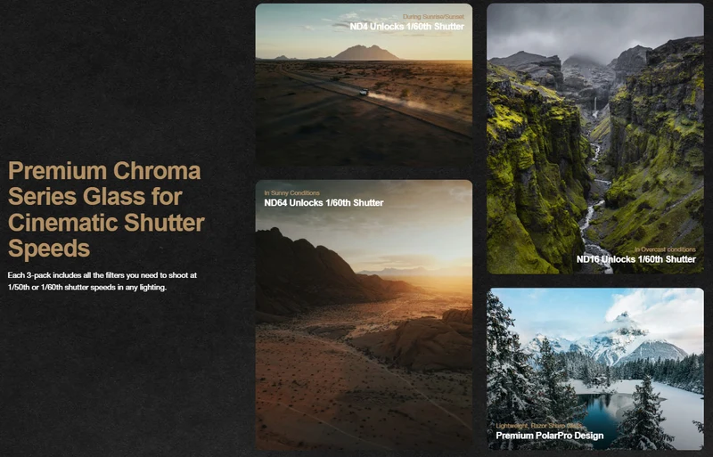 PolarPro 3-pack Shutter Collection ND Filters for DJI Mavic 4 Pro [ND4/16/64]