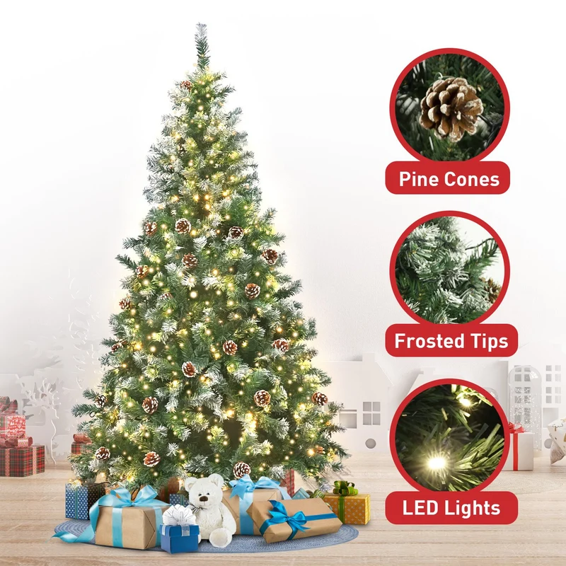 Christabelle 1.2m Pre-Lit LED Artificial Christmas Tree with Snow Tipped Needles Pine Cones Stand