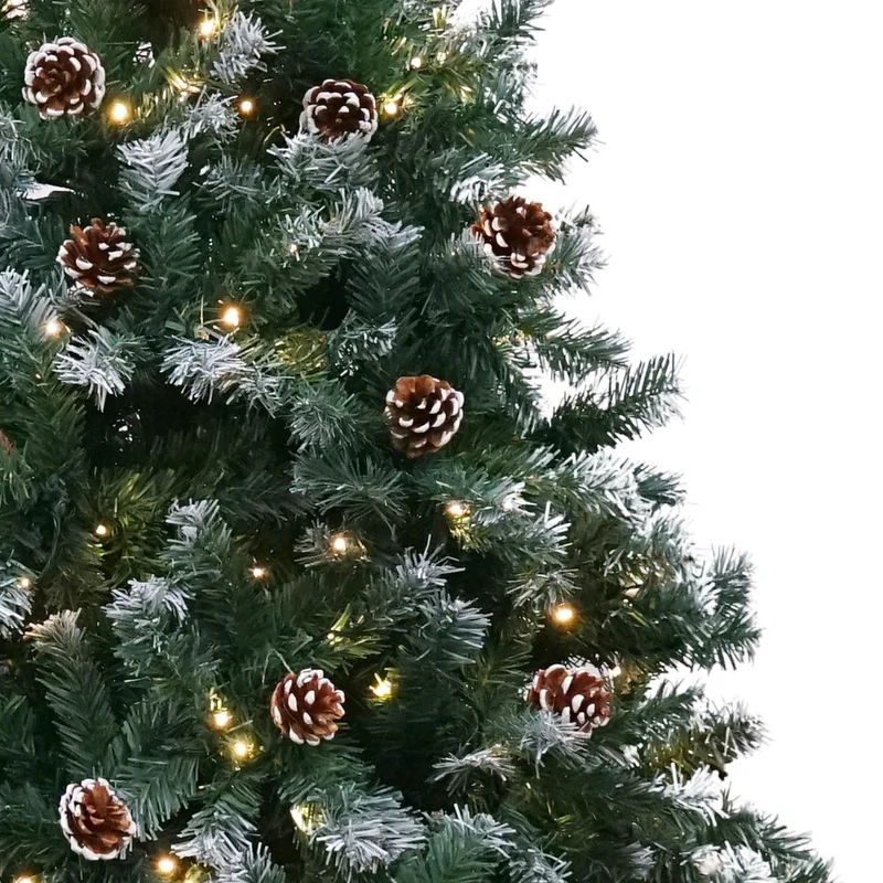 Christabelle 1.8m Pre-Lit LED Artificial Christmas Tree with Snow Tipped Needles Pine Cones Stand