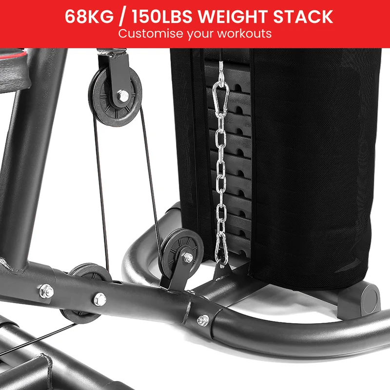 Powertrain Multi Station Home Gym 68kg Weight Stack All-in-One Fitness Workout Machine Lat Pulldown Preacher Curl