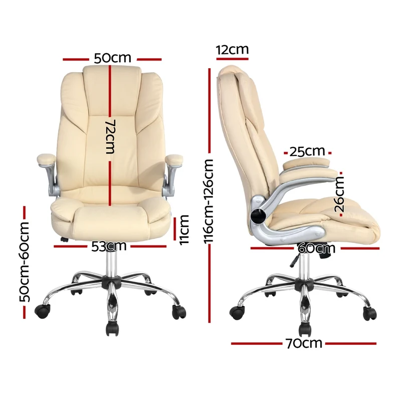 Artiss Executive Office Chair Leather Tilt (Beige)