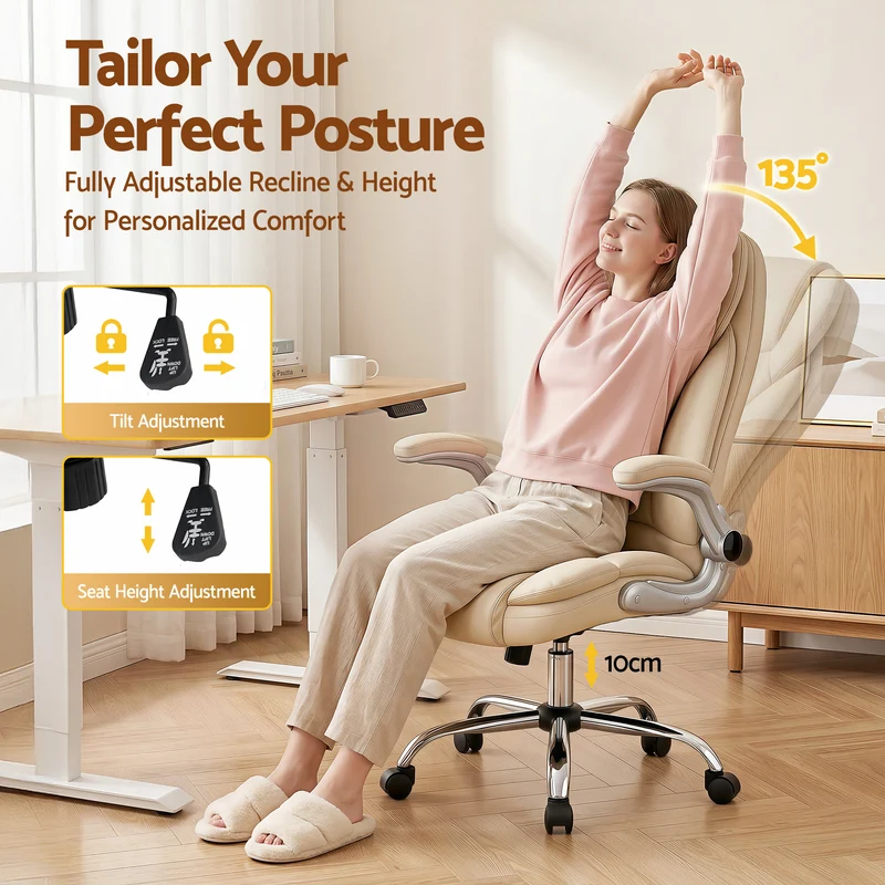 Artiss Executive Office Chair Leather Tilt (Beige)