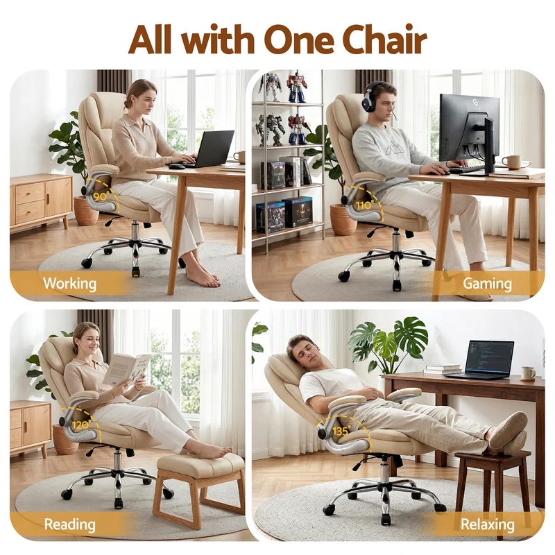 Artiss Executive Office Chair Leather Tilt (Beige)