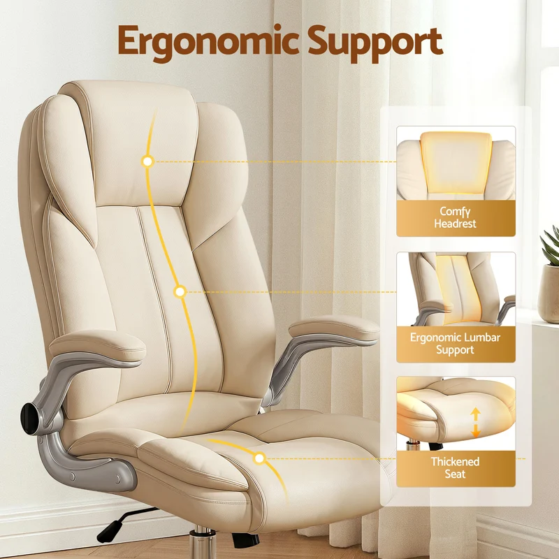 Artiss Executive Office Chair Leather Tilt (Beige)