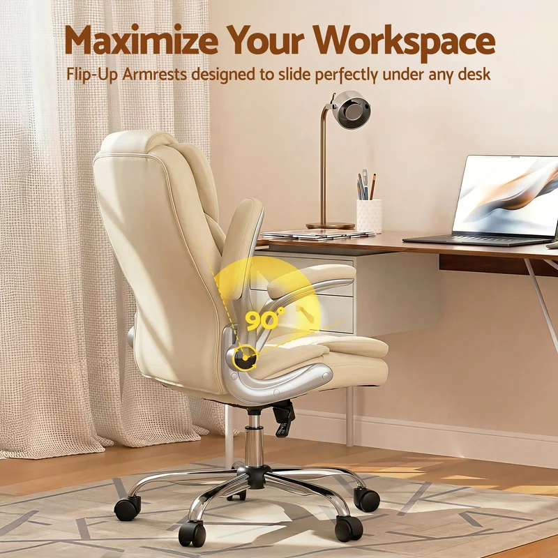 Artiss Executive Office Chair Leather Tilt (Beige)