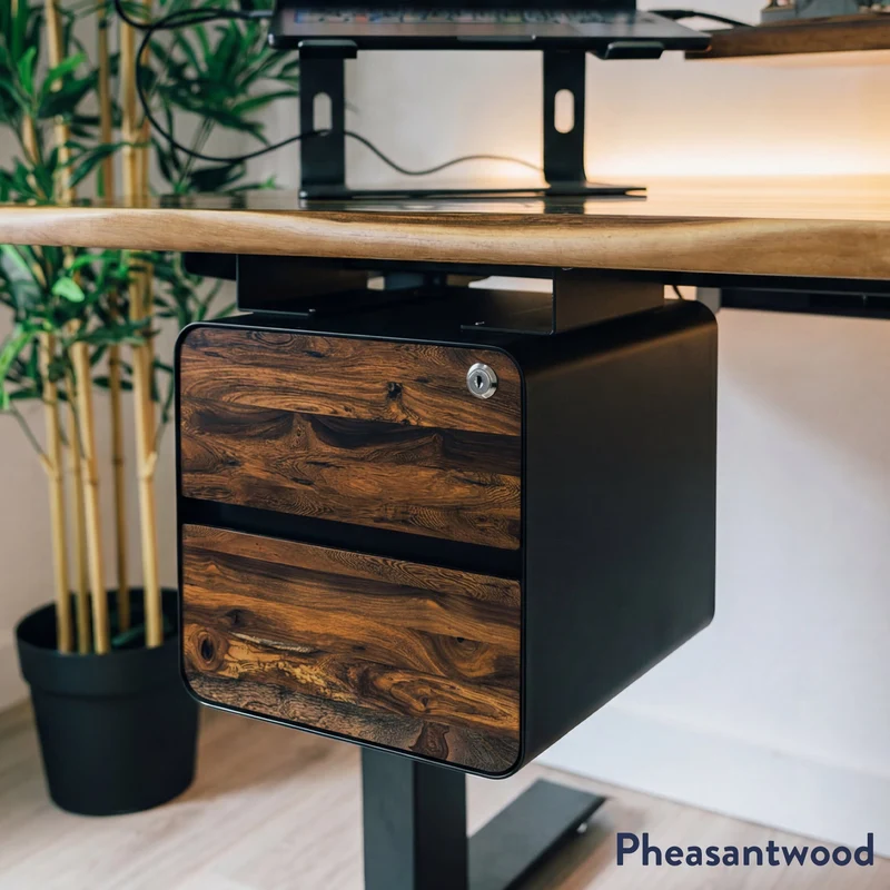 Desky Minimal Under Desk Cabinet - Maple Hardwood / Black
