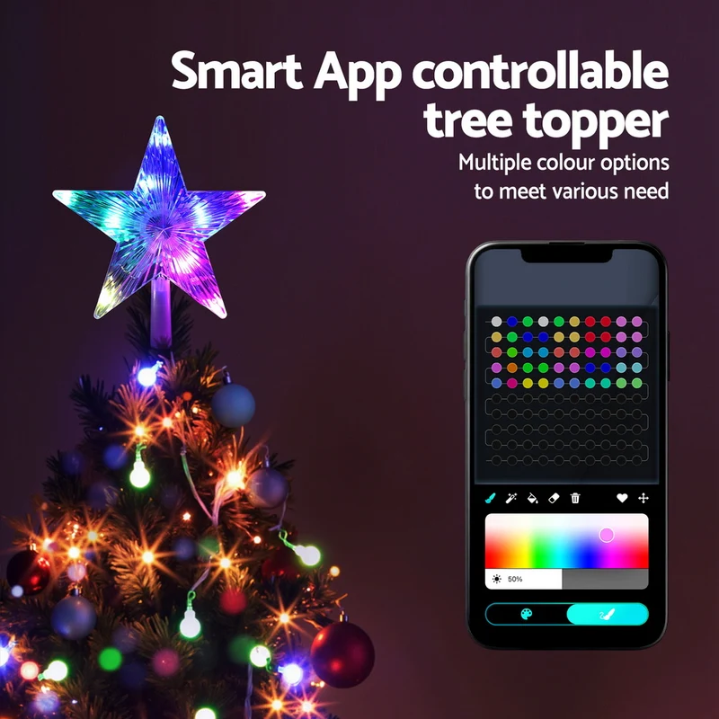 Jingle Jollys Christmas Tree Topper Star RGB LED Xmas Decor 80 Modes APP Control