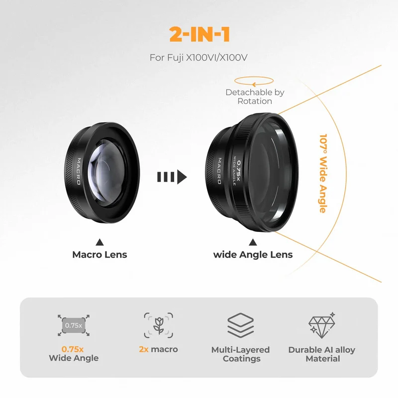 Freewell 2-in-1 Wide Angle & Macro Lens for FUJI X100VI X100V (Silver)