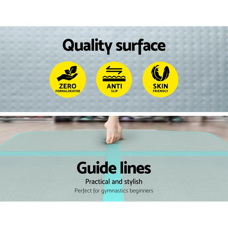 Everfit 5M Air Track Gymnastics Tumbling Exercise Cheerleading Mat Inflatable (Mint and Grey)