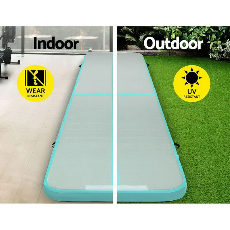 Everfit 5M Air Track Gymnastics Tumbling Exercise Yoga Mat with Pump Inflatable (Mint and Grey)