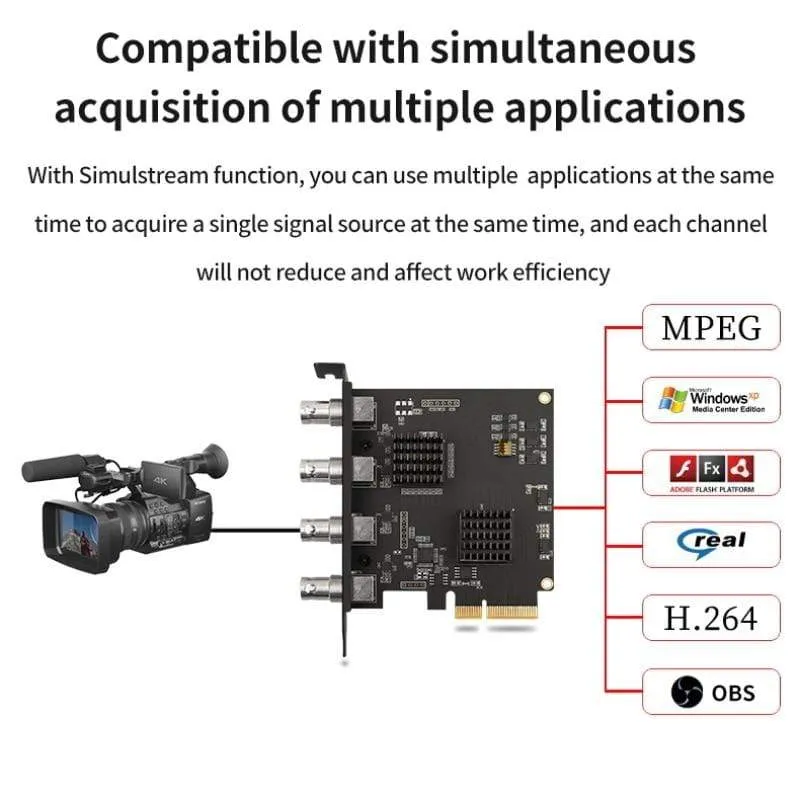 4 kanālu PCIE Capture karte SDI videokarte 1080P 60FPS Capture karte spēļu sapulces tiešraidē