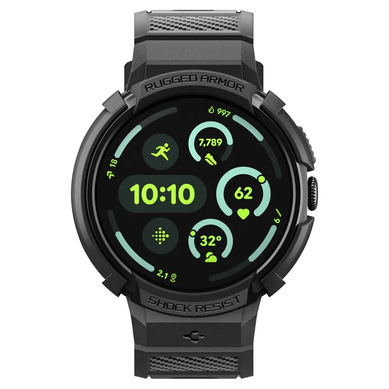 Spigen Pixel Watch 5/4 45mm Rugged Armor Pro Band Case with Stand (Black)