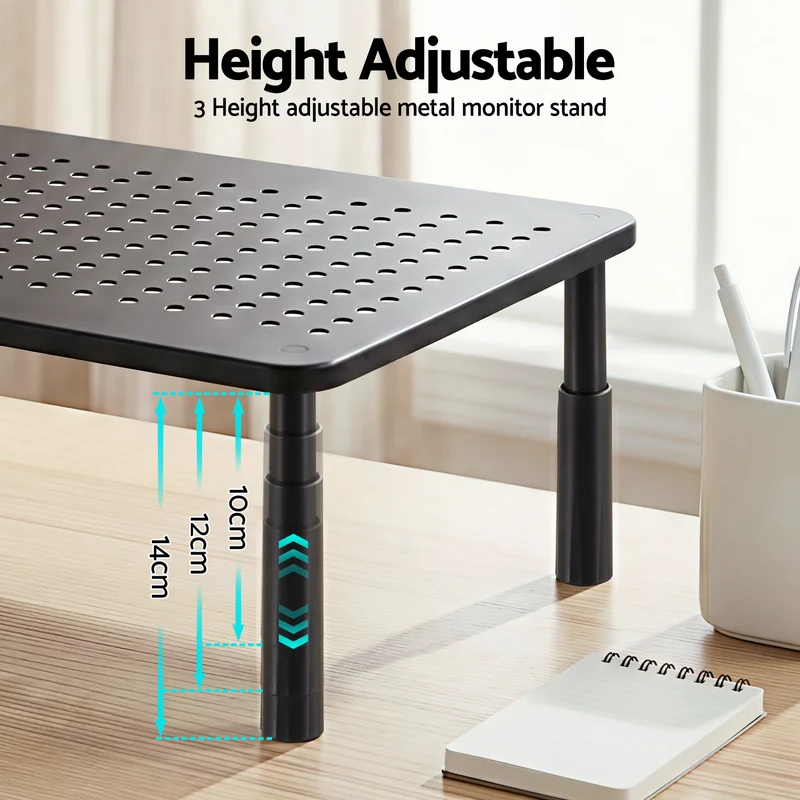 Artiss Monitor Stand Adjustable Riser For Computer Monitor And Laptop 3 Height Desk Organizer Black