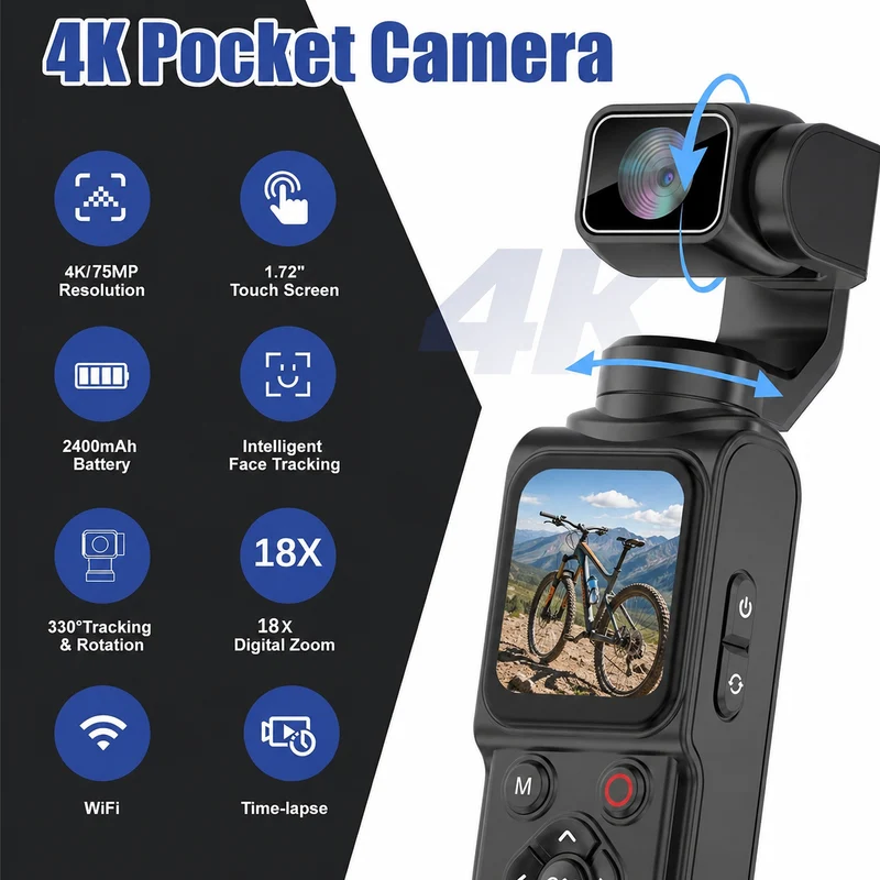 ZLOS LS03 4K Pocket Action Camera with Face Tracking & Tripod