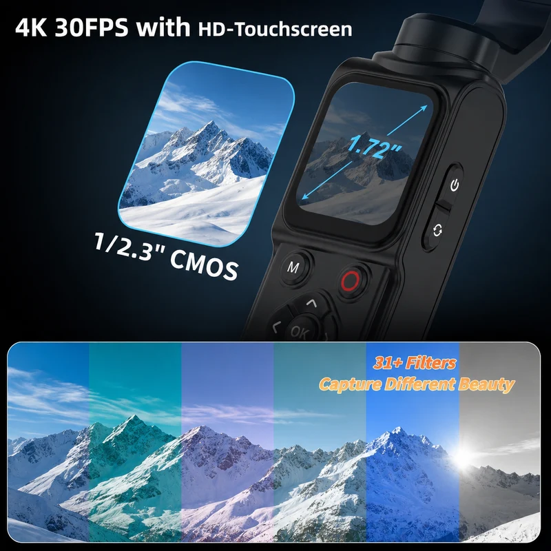 ZLOS LS03 4K Pocket Action Camera with Face Tracking & Tripod