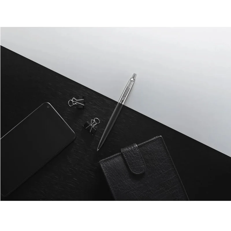 Parker Jotter Ballpoint Pen Bond Street Black Chrome Trim Medium Nib Blue