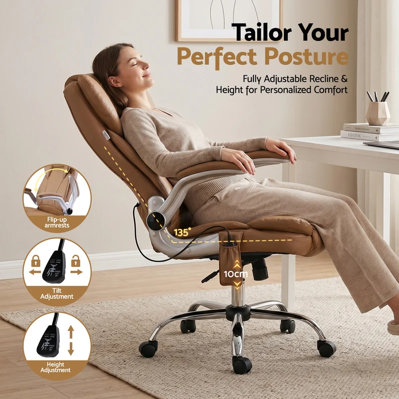 Artiss 8 Point Massage Office Chair PU Leather (Brown)