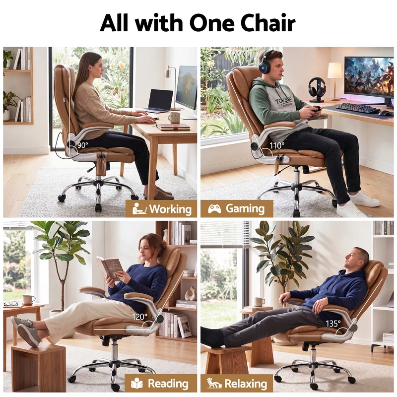 Artiss 8 Point Massage Office Chair PU Leather (Brown)