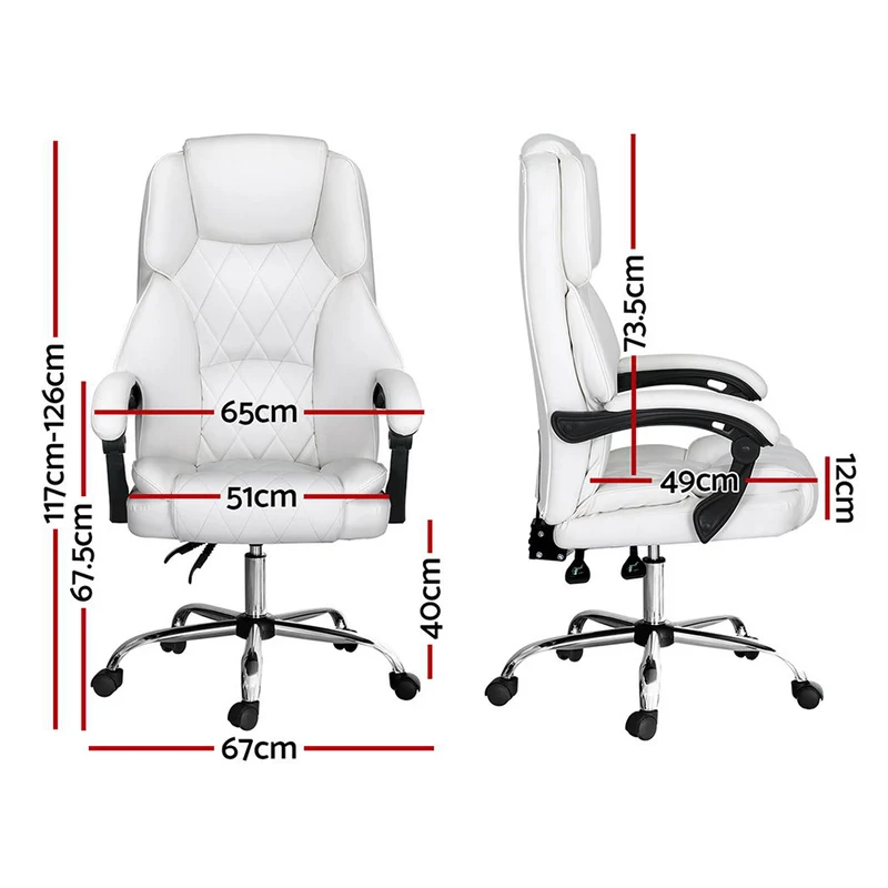 Artiss Executive Office Chair Leather Recliner (White)
