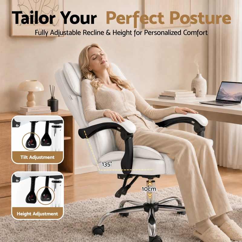 Artiss Executive Office Chair Leather Recliner (White)