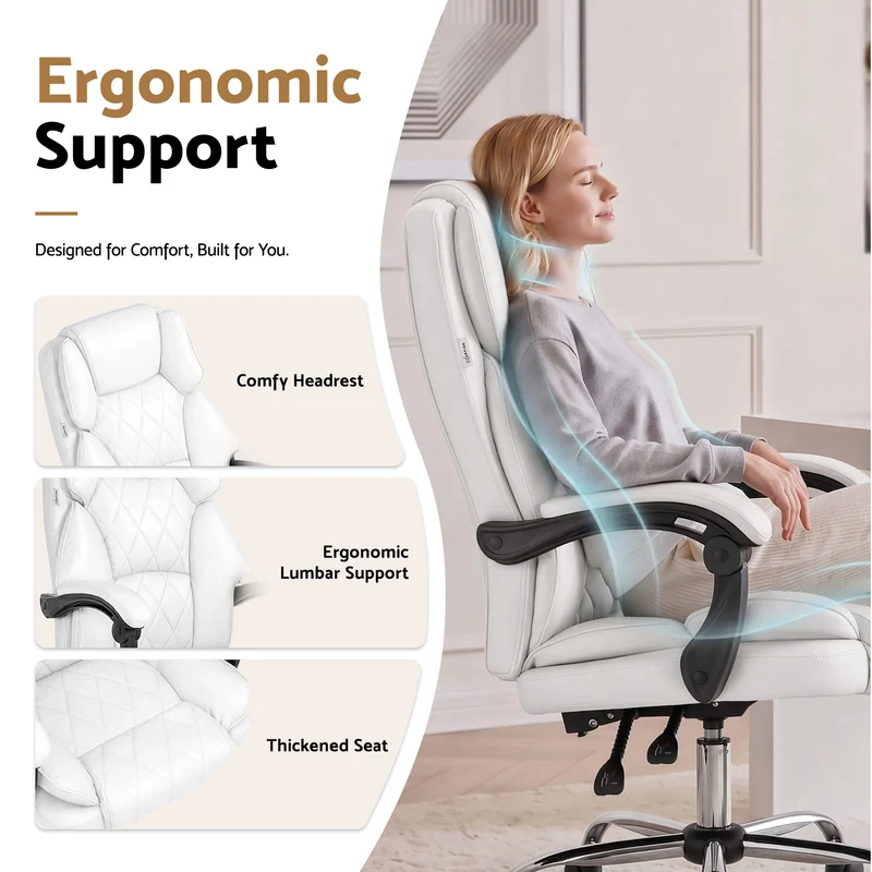 Artiss Executive Office Chair Leather Recliner (White)