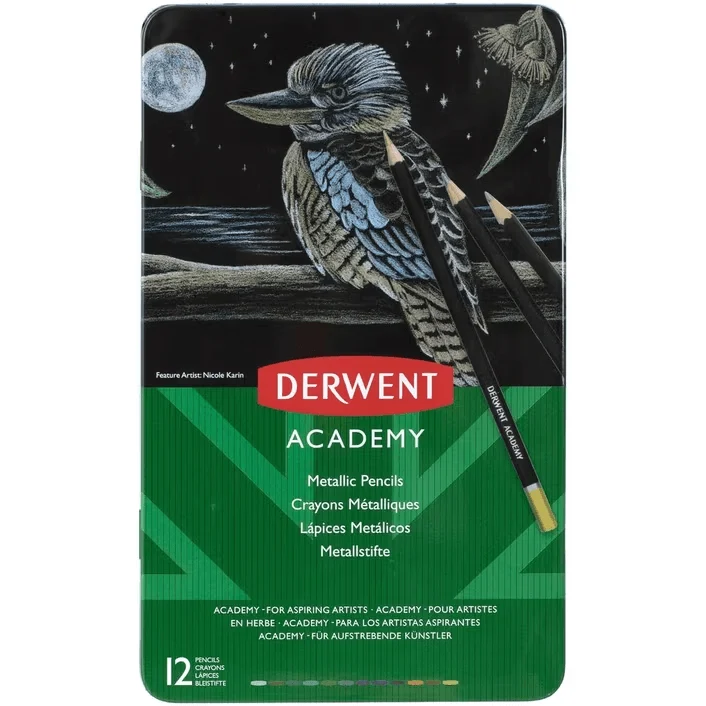 Derwent Academy Metallic Coloured Pencils Tin [12 Set]