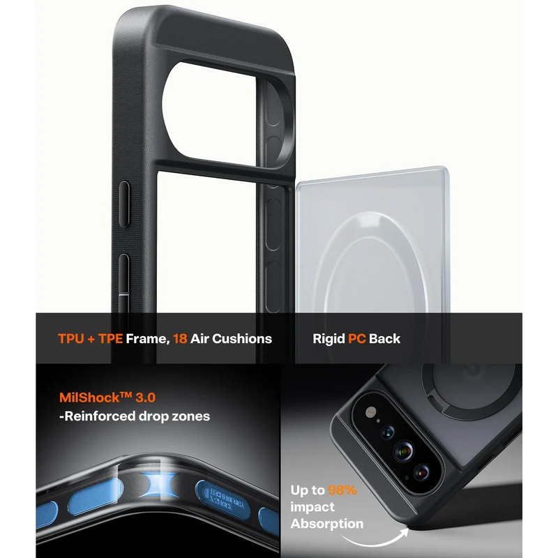 Torras Ostand Q3 Spin Case for Pixel 11 (Black)