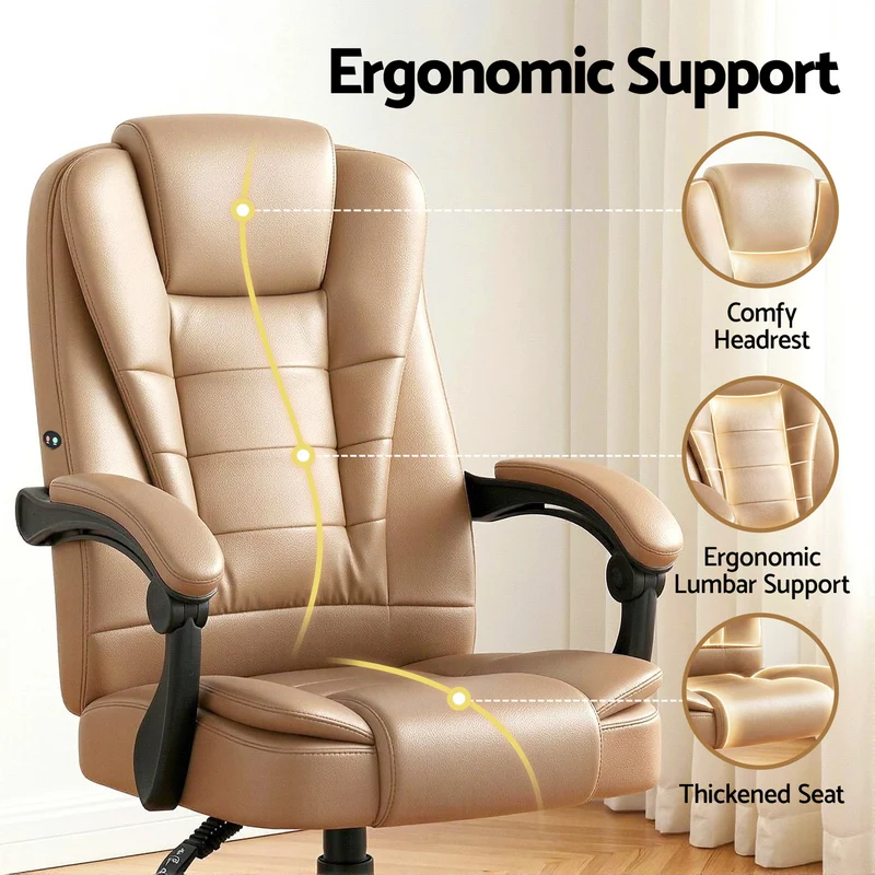 Artiss Massage Office Chair Executive Computer Gaming Chairs PU Leather (Brown)