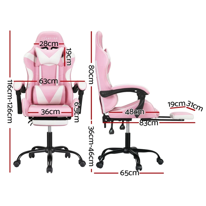 Artiss 2 Point Massage Gaming Office Chair Footrest (Pink)