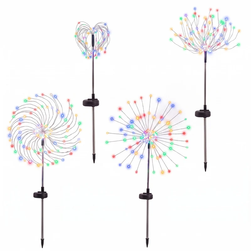 Jingle Jollys 4 Pack Christmas Path Lights Solar Firework Garden Decoration Multicolour